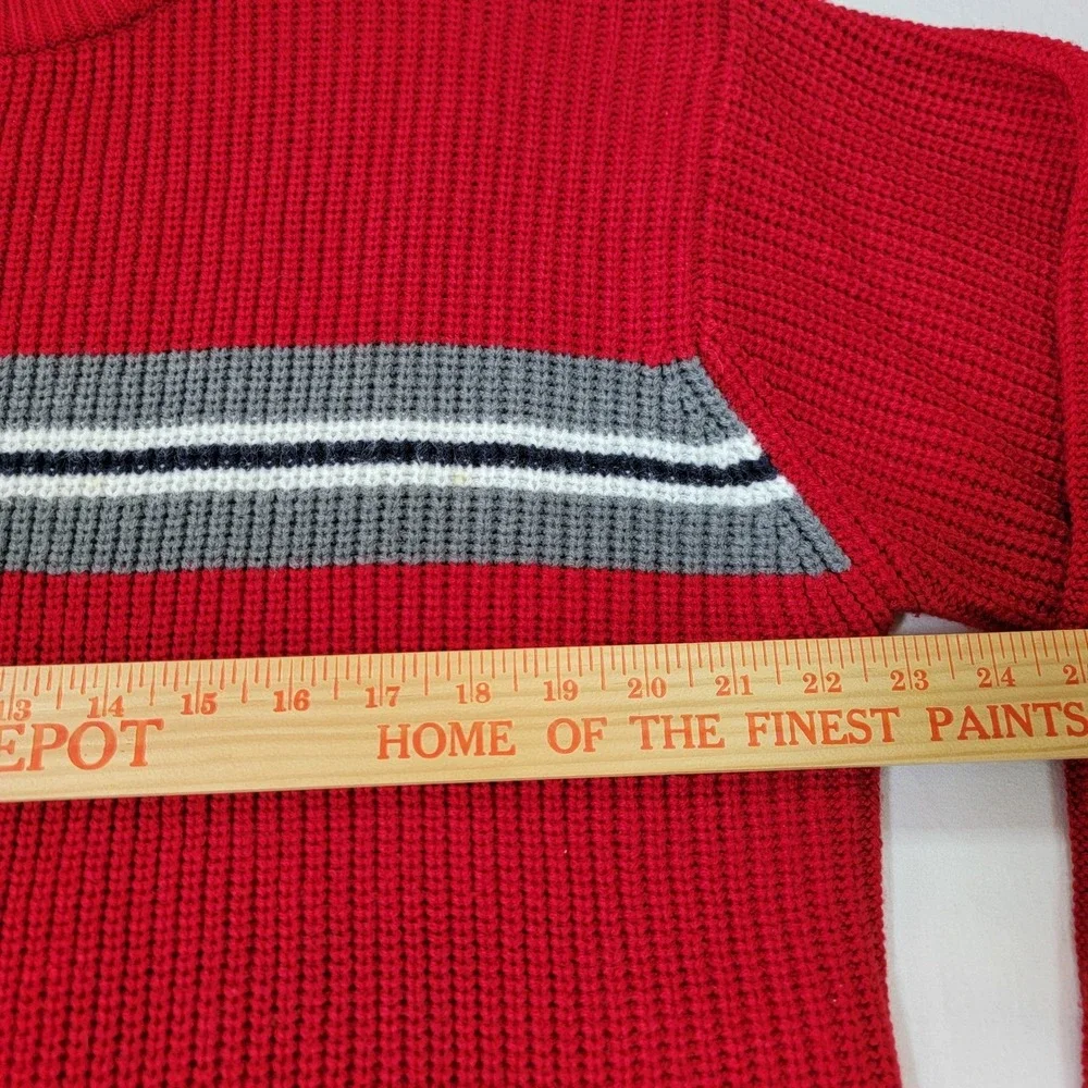 Aeropostale Mens Large Red Ribbed Crewneck Sweater Gray Chest Stripe Pullover